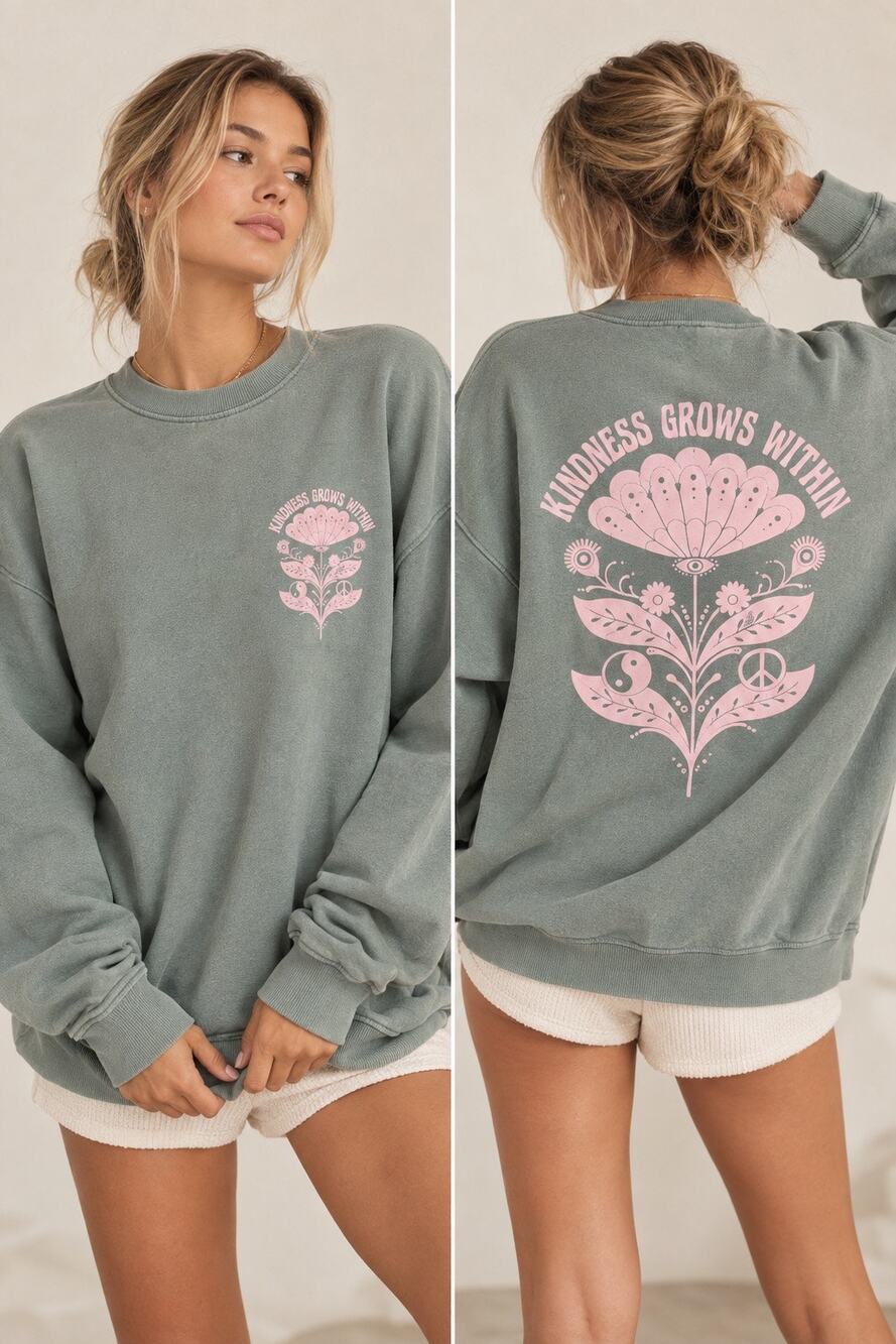 Spiritual Gangster Kindness Grows Within Zuma Crew Sweatshirt Dusty Green Large